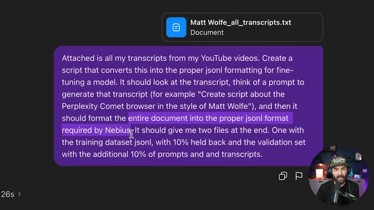 ChatGPT interface showing JSONL conversion in progress or completed files