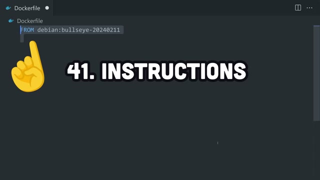 Dockerfile instructions displayed on screen with syntax highlighting, the hands-