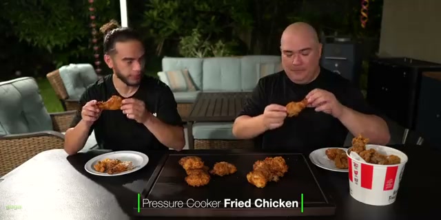 Side-by-side drumstick comparison showing fluffy pressure-fried crust vs charred