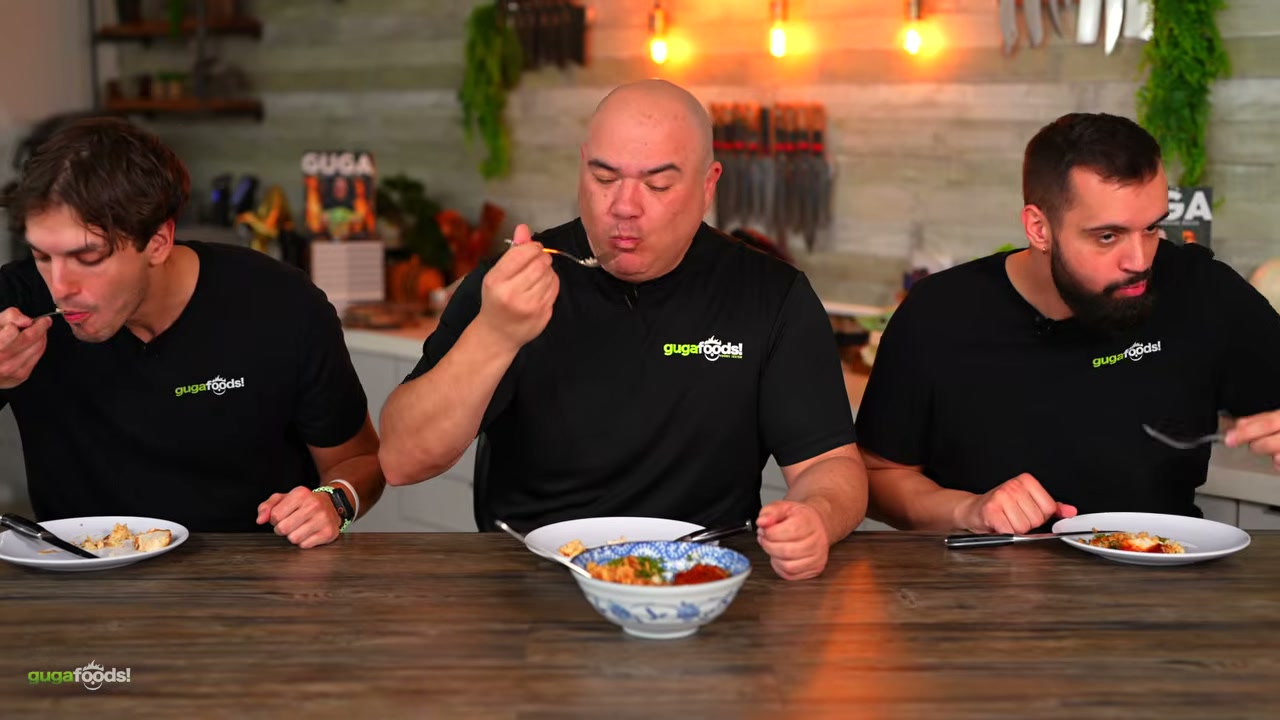 Finished chicken bowl with gochujang sauce, garlic rice, and fried onions - the 