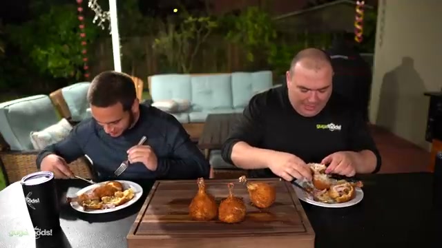 Cross-section reveal of the Heaven's Chicken showing the oozing cream cheese fil