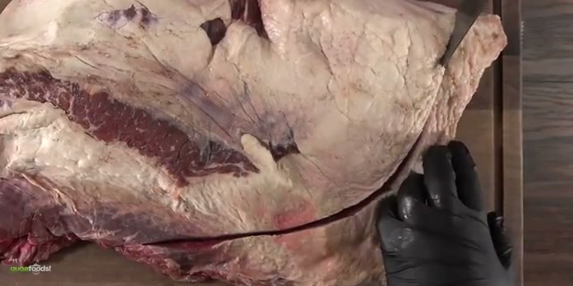 Trimmed brisket showing the two muscles with strategic fat trimming before seaso